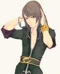  bracelet collarbone highres jewelry long_hair male shiro_(reptil) simple_background solo tales_of_(series) tales_of_vesperia yuri_lowell 