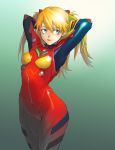  arms_up blonde_hair blue_eyes hair_ornament kws long_hair neon_genesis_evangelion plugsuit smile solo soryu_asuka_langley souryuu_asuka_langley twintails 