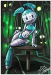 14-bis 1girl aqua_eyes aqua_hair arm_support hand_on_hip jennifer_wakeman my_life_as_a_teenage_robot nickelodeon open_mouth panties revision robot robot_joints shiny short_twintails smile solo table twintails underwear 