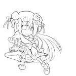  book futa4192 lineart long_hair looking_at_viewer monochrome patchouli_knowledge simple_background sitting solo touhou very_long_hair white_background 