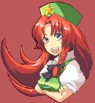  akatsuki_hiro bad_id blue_eyes bow braid bust crossed_arms hair_bow hat hong_meiling long_hair lowres open_mouth red_hair redhead solo touhou twin_braids 