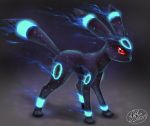  14-bis alternate_color dated fur glowing highres neon_trim no_humans pokemon pokemon_(creature) realistic red_eyes shiny_pokemon slit_pupils solo umbreon wet 