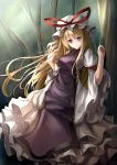  blonde_hair dress fal_maro hat hat_ribbon highres long_hair purple_eyes ribbon smile tabard touhou very_long_hair violet_eyes yakumo_yukari 