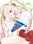  bottle highres inubashiri_momiji mouth_hold oversized_object pocari_sweat popsicle product_placement sitting solo touhou yuu-rin 