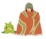  1boy brown_eyes brown_hair crossover flat_gaze hat jitome kaburagi_t_kotetsu lunarclinic male pokemon pokemon_(creature) pokemon_(game) pokemon_bw poncho swadloon tiger_&amp;_bunny 