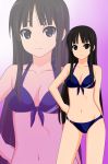  akiyama_mio arm_behind_back bangs bare_shoulders bikini black_eyes black_hair blue_bikini breasts front-tie_top gradient gradient_background hand_on_hip highres hime_cut k-on! kenken long_hair looking_at_viewer mizugi mound_of_venus navel official_style smile solo standing swimsuit zoom_layer 