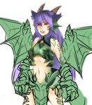  bare_shoulders chibibro claws crop_top dragon dragon_ears dragon_girl dragon_horns dragon_tail dragon_wings duel_masters fang highres horns long_hair midriff monster_girl monster_girl_encyclopedia navel pointy_ears purple_skin red_eyes scales slit_pupils solo tail tasogare_mimi wings 