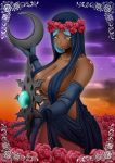  azura breasts crescent daedra daedric_prince dark_skin elbow_gloves flower gloves huge_breasts large_breasts no_bra outstretched_hand ranchuu red_rose rose skyrim smile the_elder_scrolls the_elder_scrolls_v:_skyrim weapon yellow_eyes 