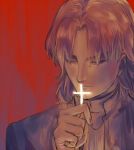  bad_id closed_eyes cross cross_kiss cross_necklace eyes_closed fate/stay_night fate_(series) hocus4411 jewelry kotomine_kirei male muted_color necklace solo 