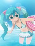  aqua_eyes aqua_hair bikini bikini_skirt feet_in_water hatsune_miku innertube long_hair soaking_feet swimsuit vocaloid water yazwo 