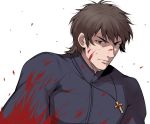  bad_id blood brown_eyes brown_hair cross cross_necklace fate/zero fate_(series) jewelry koori_(haraiso) kotomine_kirei male necklace punching solo 