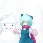  closed_eyes faux_traditional_media hata highres letty_whiterock mittens scarf smile snowman touhou 