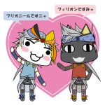  2boys :3 alternate_costume animal_ears artist_request bandana blush_stickers cat cat_ears cosplay dissidia_final_fantasy doko_demo_issho final_fantasy final_fantasy_ii frioniel frioniel_(cosplay) grey_hair heart inoue_toro kuro_(doko_demo_issho) open_mouth playstation sony translated 