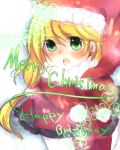  blazblue blonde_hair blush capelet christmas green_eyes hat noel_vermillion santa_hat 