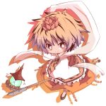  blonde_hair chibi hair_ornament jeweled_pagoda multicolored_hair new_year nijiirosekai polearm shadow shawl short_hair smile spear tiger_print toramaru_shou touhou weapon yellow_eyes 