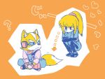  ? blonde_hair fox_mccloud gloves heart lowres metroid nintendo ponytail samus_aran star_fox super_smash_bros. tail 