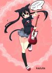  black_hair brown_eyes cat_ears guitar instrument k-on! kazuta_(kazutan62) kemonomimi_mode long_hair nakano_azusa new_year panties pantyshot school_uniform solo twintails underwear v 