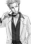  coat collarbone hirayama_yukio ichigou_(pixiv) lowres male monochrome nise-akagi open_clothes open_shirt pinstripe_pattern pinstripe_suit shirt striped sunglasses 