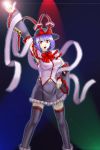  crossover detached_sleeves hat highres nagae_iku parody purple_hair red_eyes saturday_night_fever short_hair solo thigh-highs thighhighs touhou vocaloid 