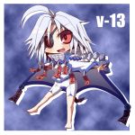  ahoge amagi_nanateru blazblue blush braid cape chibi eyepatch nu-13 red_eyes silver_hair 