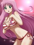  bikini breast_suppress breasts cleavage green_eyes lala_satalin_deviluke large_breasts leaning_forward long_hair o_o open_mouth pink_hair side-tie_bikini solo striped striped_bikini striped_swimsuit surprised swimsuit to_love-ru toloveru underboob very_long_hair 