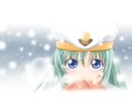  aria blue_eyes breath face green_hair hat highres mittens shinozaki_akira snow 