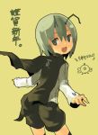  antenna cape govurin green_eyes green_hair kotoyoro looking_back magnemite new_year open_mouth pokemon short_hair shorts smile solo thighhighs touhou wriggle_nightbug 