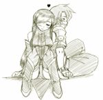  1girl blush boots closed_eyes couple dr.p gloves hair_over_one_eye hand_holding heart holding_hands long_hair luke_fon_fabre monochrome sitting sketch smile tales_of_(series) tales_of_the_abyss tear_grants thigh-highs thighhighs 