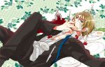  axis_powers_hetalia blonde_hair blue_eyes food formal fruit glasses male necktie open_clothes open_shirt shirt strawberry suit wine 