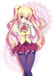  blonde_hair drill_hair highres long_hair m&amp;m onisaki_yukari pantyhose plaid princess_party school_uniform tartan twintails 