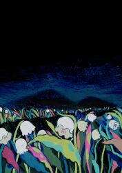  absurdres black_sky commentary cropped dark flower flower_focus grass highres lululu0111 mountainous_horizon night no_humans plant scenery sky touhou white_flower 