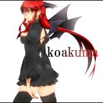  bat_wings black_legwear breasts character_name dress haine_(howling) head_wings koakuma long_hair red_eyes red_hair redhead solo thigh-highs thighhighs touhou wings zettai_ryouiki 