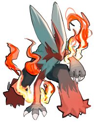  absurdres beak blaziken blue_eyes claws colored_sclera commentary_request fire highres imasalmonboi looking_at_viewer mega_blaziken mega_pokemon pokemon pokemon_(creature) pokemon_focus solo talons white_background yellow_sclera 