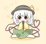  blush_stickers chibi green_eyes hands_in_sleeves hat heart heart_of_string komeiji_koishi open_mouth short_hair skirt smile solo south114 touhou white_hair 