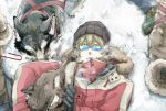  barnaby_brooks_jr beanie blonde_hair coat glasses green_eyes hat licking male snow solo t3run tiger_&amp;_bunny winter_clothes wolf 