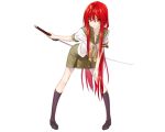  1girl bow gin long_hair pendant red_hair redhead seifuku serious shakugan_no_shana shana skirt solo sword weapon white white_background 