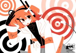  a.i._voice adachi_rei black_gloves black_sweater commentary english_commentary gloves grey_skirt highres jacket orange_eyes orange_hair side_ponytail skirt st4ngray sweater white_jacket 
