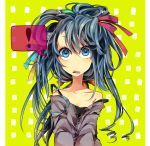  1girl alternate_hairstyle aqua_hair blue_eyes haru_(oomr005) hatsune_miku highres long_hair messy_hair off_shoulder solo strap_slip vocaloid 