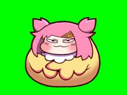  1girl :3 amato_tenshi animated animated_gif bird_costume black_eyes closed_mouth commentary_request green_background hair_horns hair_ornament hairclip looping_animation mahjong_fight_girl open_mouth pink_hair short_hair simple_background smile solo tonchamon_san 