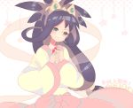  1girl brown_eyes commentary_request crown dress holding holding_poke_ball iris_(pokemon) long_hair noriko_(china) poke_ball pokemon pokemon_(game) pokemon_bw2 purple_hair smile solo 