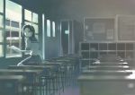  black_hair blue_eyes classroom desk highres kojita original reading school_uniform seifuku serafuku window yoshizuki_kumichi 