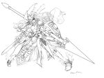  altria9 armor copyright_request kumonji_aruto monochrome simple_background smile solo sword weapon white_background 