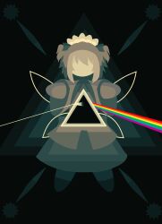  1girl album_cover_redraw black_background commentary_request dark_side_of_the_moon derivative_work faceless faceless_female facing_ahead facing_viewer fairy_wings flat_color highres medium_hair ottorisan pink_floyd prism rainbow refraction shirt short_twintails skirt solo sunny_milk touhou twintails wings 