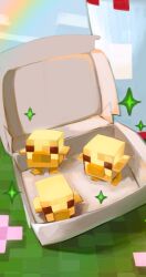  absurdres animal_focus baby_animal bird box chick chicken chicken_(minecraft) commentary english_commentary full_body highres making-of_available minecraft no_humans peachraincloud sparkle 