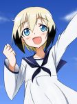  blonde_hair blue_eyes blush cosplay erica_hartmann miyafuji_yoshika miyafuji_yoshika_(cosplay) multicolored_hair open_mouth solo strike_witches two-tone_hair yumekaranigeruna 