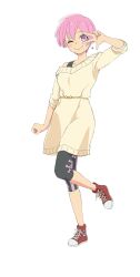  #zombie_sagashitemasu 1girl arm_at_side artist_request asymmetrical_legwear belt bow bright_pupils capri_pants clenched_hand closed_mouth converse dress earrings full_body high-waist_belt high_tops highres invisible_floor jewelry leggings light_blush looking_at_viewer natsuki_(zombie_sagashitemasu) no_socks official_art one_eye_closed pants pendant_earrings pink_bow pink_eyes pink_hair red_shoes shoes short_hair simple_background single_earring single_off_shoulder smile sneakers solo standing standing_on_one_leg striped_leggings sweater sweater_dress three-quarter_sleeves transparent_background vertical-striped_leggings w w_over_eye waist_bow white_pupils yellow_bow yellow_dress yellow_sweater 
