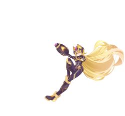  1girl absurdres aiming_up aizeis alternate_costume alternate_eye_color arm_cannon armored_boots belt biometal blonde_hair body_armor bodysuit boots breasts commission commissioner_upload covered_navel elf_(mega_man_zx_prequel) eyelashes forehead_jewel full_body gauntlets gloves helmet highres knee_boots long_hair mechanical_ears mega_man_(series) mega_man_zx non-web_source petite small_breasts thighs transparent_background weapon x-kai_(mega_man) yellow_eyes 