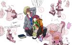  1girl aquarion_(series) aquarion_evol blonde_hair blush book closed_eyes coat coco_(pixiv_224636) couple doll dress eyes_closed gloves gradient_hair hair_ornament jin_muso jin_musou multicolored_hair orange_hair purple_hair short_hair stuffed_animal stuffed_toy tama_(aquarion) translated translation_request yunoha_thrul 