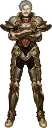  1boy arm_armor armor breastplate crossed_arms facial_hair fire_emblem fire_emblem_echoes:_shadows_of_valentia full_body grey_armor grey_hair hidari_(left_side) highres knight leg_armor looking_at_viewer mature_male mustache mycen_(fire_emblem) official_art short_hair shoulder_armor solo transparent_background 