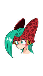  1girl blue_eyes cytelle_(rokami_works) dragon_ball green_hair highres long_hair looking_to_the_side original portrait rokami_works sad simple_background solo teeth white_background 